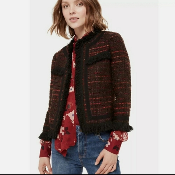 Kate Spade Multi Tweed Fringe Jacket In Bittersweet